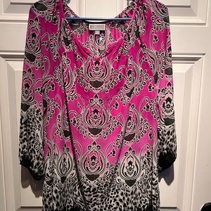 JM collection purple, black & white blouse.
